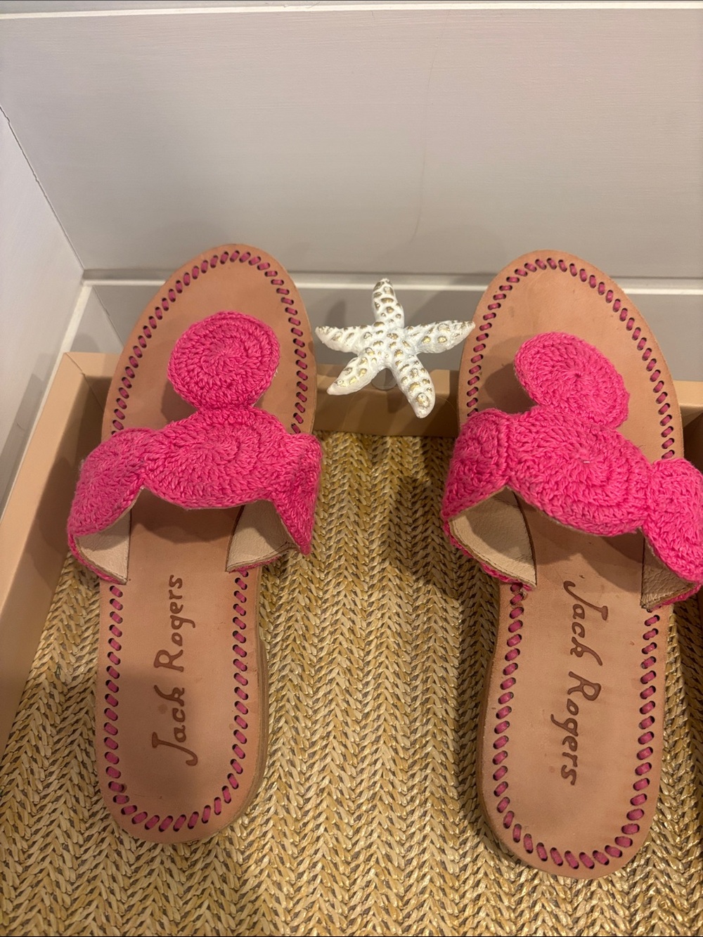 Jack Rogers Pink Crochet Slide Sandals